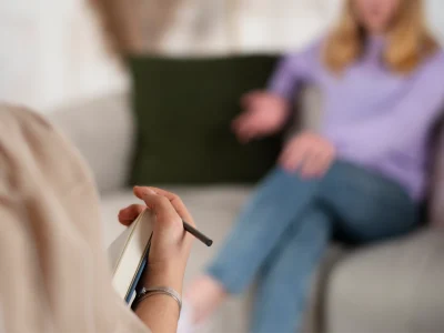 Psychologue avec un crayon et un carnet dans les mains